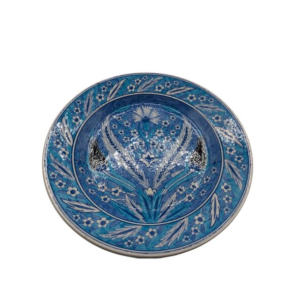 Vintage Hand Painted Turkish Küthaya Pottery Plate Blue White 9" - Picture 7 of 9